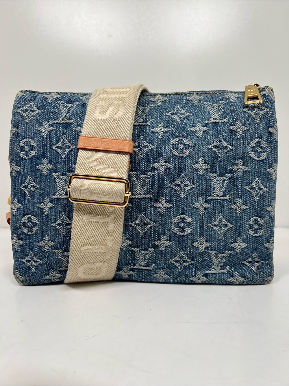 Louis Vuitton Coussin PM Monogram Denim Crossbody Shoulder Bag Blue Gold